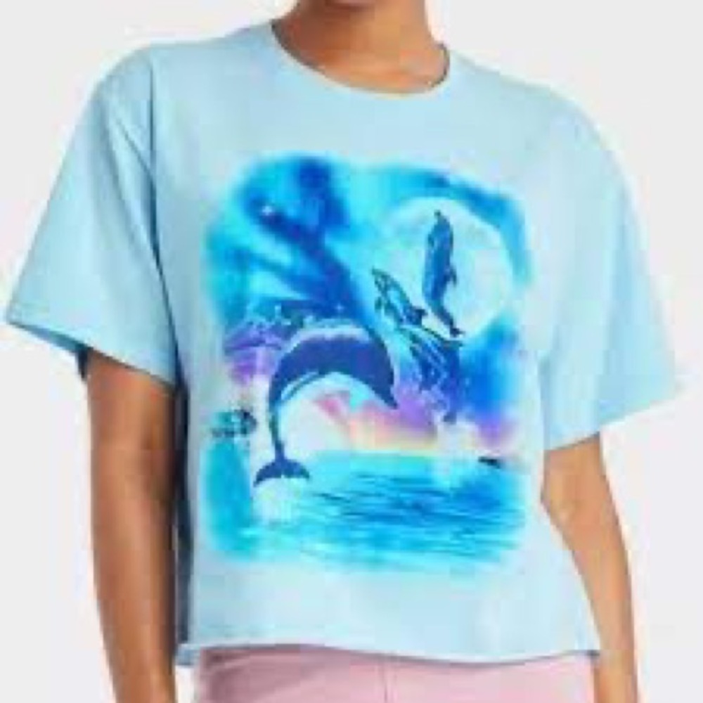 Women’s Dolphin Crop Top by Mighty Fine- Blue- Multiple Sizes